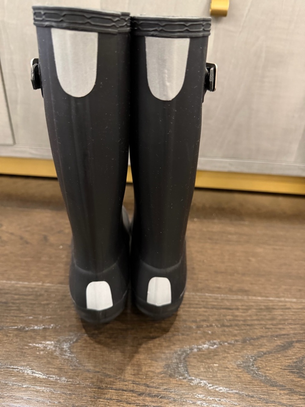 Hunter Black Rubber Knee-High Rain Boots with Red Logo - Picture 3 of 5